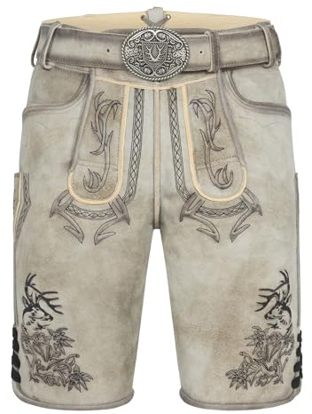 Krüger Herren Trachten Lederhose kurz, Modell: Lederhose Kaui mit Gürtel, Knielang, Tracht, Volksfest