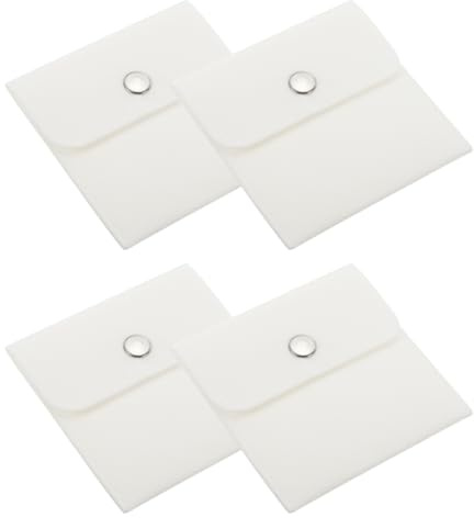 PATIKIL 4x4 Pollici Bustine per Gioielli, 4 Confezioni Bustine in Velluto con Bottone a Pressione Borsa Portatile per Orecchini Braccialetti Collane Anelli Orologi, Bianco