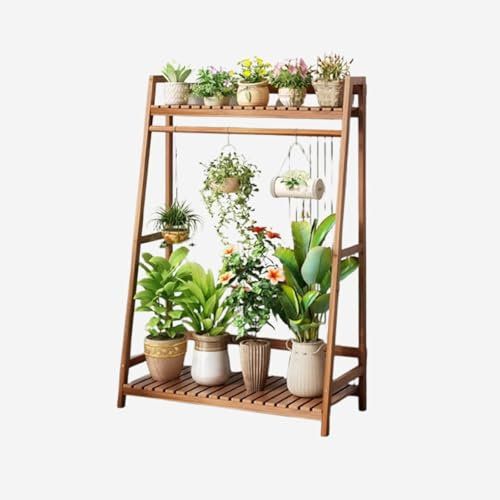 FUNEAER Scaffale in Legno per Piante Supporti per Fiori Espositore a 2 Livelli Fioriera Verticale A Scala in Legno Scala per Soggiorno Multi-Strato da Balcone Patio Cortile (Color:,Size:70X38X134CM)
