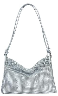 ZYEKIU Damen Glitzer Tasche, Verstellbarer Schultergurt Elegante Tasche Damen, Abendtasche Damen Hohe Kapazität Mit Reißverschluss, für Hochzeit Party Bankett Feiertage (Silber)