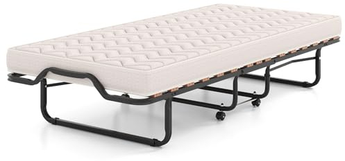COSTWAY Cama Plegable con Colchón en Memory Foam 80 X 200 cm, Cama Supletoria Plegable con Ruedas para Casa, Acolchado Ondulado con Doble Relleno de Fibra, Ahorra Espacio, (Beige 2)