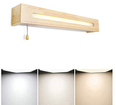 YIHANSS Bathroom Mirror Lamps, LED Mirror Lights Wood Bedside Lamps for Bedrooms with Pull Cord Switch 3 Color Modes Wall Sconce Cabinet Light Lighting Toilet Mirror Bath Etc