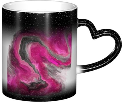 YXDVPALNE Magenta Schwarz Grau Juwel Ton Fluid Art Swirl, Keramiktasse Wärmeempfindliche Farbwechseltasse Kaffeetasse Keramiktasse 330 ml