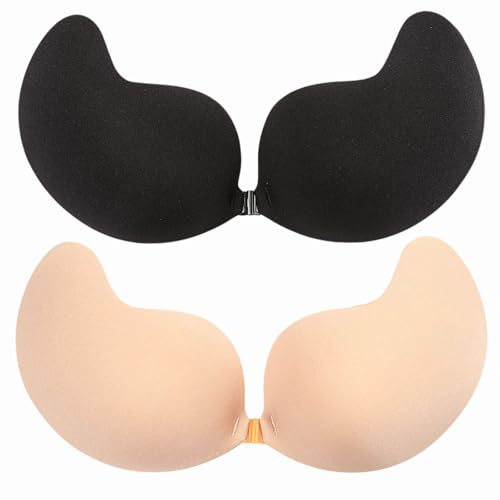 ETRSAIRL Klebe BH Rückenfrei, Trägerloser BH Push Up Große Brust Rückenfreier Sticky Bra für Aalle Rückenfreies Kleid Wiederverwendbare Unsichtbar Damen, 2PCS - C