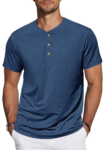 TARAINYA Henley T-Shirt Uomo Cotone Maniche Corte Maglietta Casual Comfortevole con Bottone Quotidiano/Ufficio/Spiaggia Blu Scuro XL