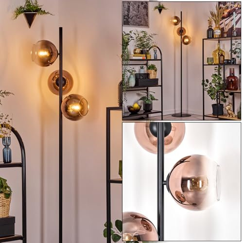 HOFSTEIN Stehleuchte Koyoto, Stehlampe aus Metall/Glas in Schwarz/Kupfer/Klar, moderne Leuchte im Retro/Vintage-Design (Ø Schirme 15 cm), Fußschalter, 160 cm, E14, Wohnzimmer, Schlafzimmer, Flur, Büro