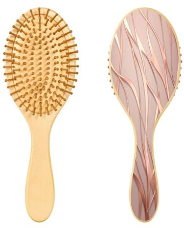SKYSHU Rose Gold Stripes Natural Wooden Hair Brush with Comfortable Wooden Bristles, Detangling and Styling Oval Hairbrush for Women, Men and Kids All Hair Types (Wet Dry & Damaged Hair)