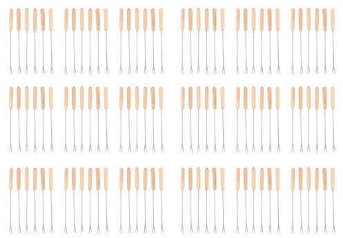 Kznifmk 108X Acero Inoxidable Color Coding Fuente de Chocolate Fondue de Queso Forks con Un Manejar de Madera de Roble Resistente Al, Palillos Pinchos Malvavisco Tostado,9,5 Pulgadas