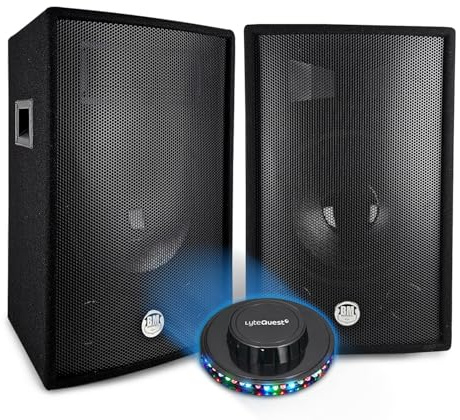 Paire d'enceintes Passives BM Bmsonic BMS12-2 x600W Peak, 1200W Max. -Sono Bass Reflex Trapézoïdal 2 Voies 12/30cm, Lumière LED