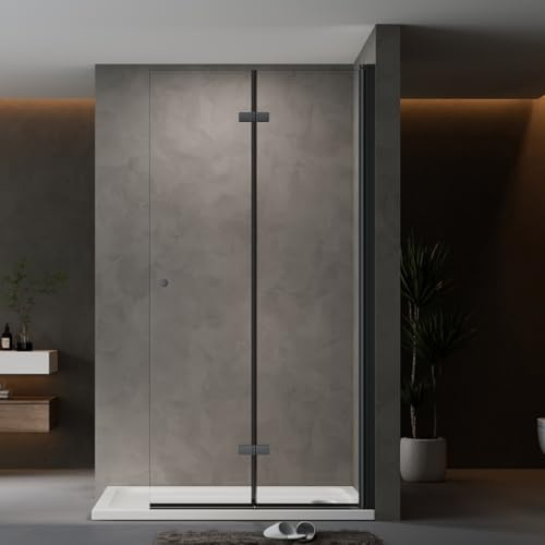 AQUENITH Duschwand Glas 80x185cm Walk in Dusche Schwarz Faltbar Glaswand