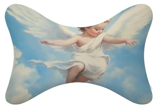 Jubonexis Lot de 2 coussins de nuque en forme d'ange avec ailes blanches pour siège de voiture