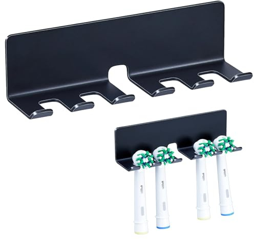 YYBO Zahnbürstenhalter Wand Ohne Bohren, Zahnbürstenkopf Halter, Zahnbürstenhalter Elektrische Zahnbürste Halterung Zahnbürstenköpfe, Bad Aufsteckbürsten Halter Bürstenkopf-Halterung (Schwarz, Groß)