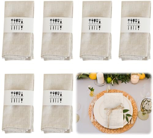 Yuragim Lot de 6 Serviettes en Tissu de dîner en Tissu mélangé en Lin de Couleur Unie 40x40 cm Set de Décoration de Table pour événements Mariage Anniversaire Dîner Café Cuisine Restaurant (Beige)