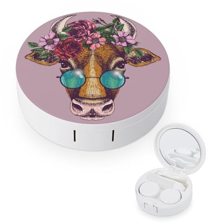 fkgvwo Contact Lens Case Cow Flower Contact Lens Box Travel Kit Portable for Travel & Home