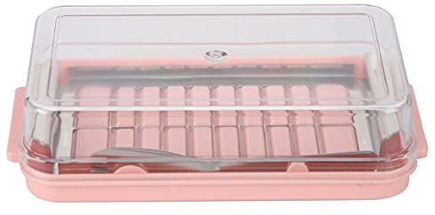 Cortador de mantequilla, recipiente de mantequilla de acero inoxidable con cubierta de plástico transparente, recipiente de almacenamiento de queso, caja de corte fácil (Caja para cortar rejilla de