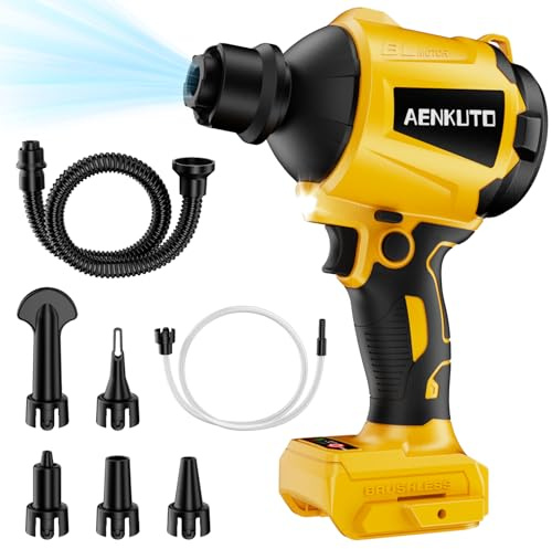 Cordless Compressed Air Duster & Blower Compatible with DeWalt 20V MAX Battery, Brushless Handheld Sawdust Blower, 3-Speed Control, LED Light, Portable Inflatable Pump for Camping (No Battery)