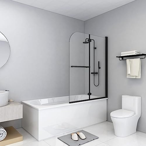 Badewannenabtrennung, faltbar, 2 Paneele, ESG, 95 x 140 cm, Schwarz
