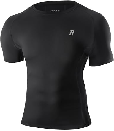 Runhit Men's Compression Shirt, Short Sleeve Cool Dry Running Tops Tight Gym Base Layer Undershirt for Sports Workout Cycling Football Black M
