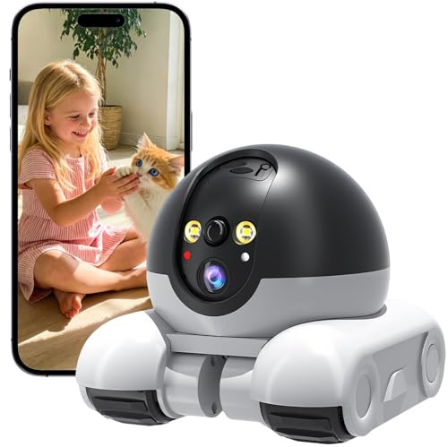 HUAJUN Robot Telecamera 1080P Doppia Fotocamera Robotica | Telecamera Mobile WiFi Domestici con Crociera Automatica, Audio Bidirezionale e Visione Notturna per Animali da Compagnia