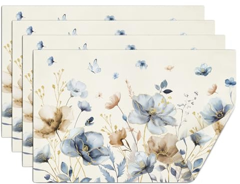 comfoyar Juego de 4 Manteles Individuales Amapolas Marrones y Grises, Salvamanteles Individuales de Manteles Acuarela Floral Primaveral Lino para Cocinas Decoración de Mesas para Fiestas 30x45cm