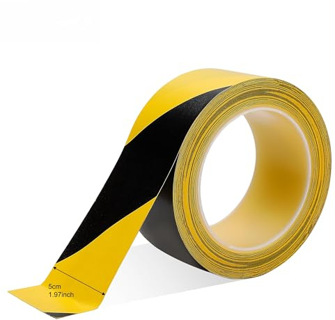 Jesustree Ruban Adhésif de Signalisation Noir Jaune 33 m x 50 mm, Bande Avertissement PVC Haute Visibilité Antidérapante, Marquage de Sécurité Sol Zone Dangereuse.