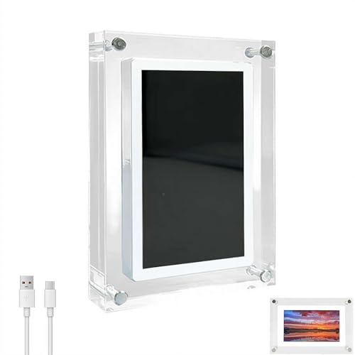 Marco de fotos digital de 5 pulgadas, marco de fotos digital WiFi integrado en memoria de 4 GB, diseño acrílico F-rame, pantalla táctil IPS, fácil de compartir fotos o videos en cualquier lugar