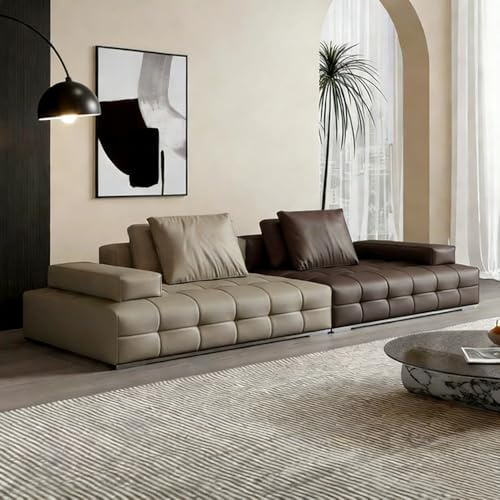 Italiensk modern enkel lyxig lädersoffa, massiv träram, rymlig och mjuk soffa, modern stor storlek, lämplig för vardagsrum/kontor/lägenhet.