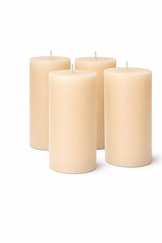 4er Set Stumpenkerzen Rustic 110x70mm | Selbstverlöschend (Safe Candle) | RAL-zertifiziert & durchgefärbt | 51h Brenndauer | Dekokerzen | Qualität Made in Germany (Creme - Elfenbein)