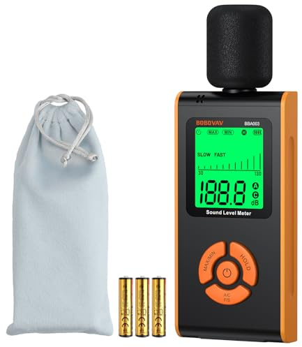 Fonometro Professionale con Ponderazione A/C, Misuratore SPL Portatile,Gamma 30-130 dB Display LCD Retroilluminato e Modalità FAST/SLOW per Fabbrica,Trasporto,Ufficio,Aula