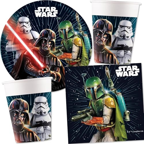 36-tlg. Party-Set * STAR WARS * mit Pappteller + Servietten + Pappbecher für Kindergeburtstag und Mottoparty | Sternenkrieger Teller Becher Party Dekoration Geburtstag