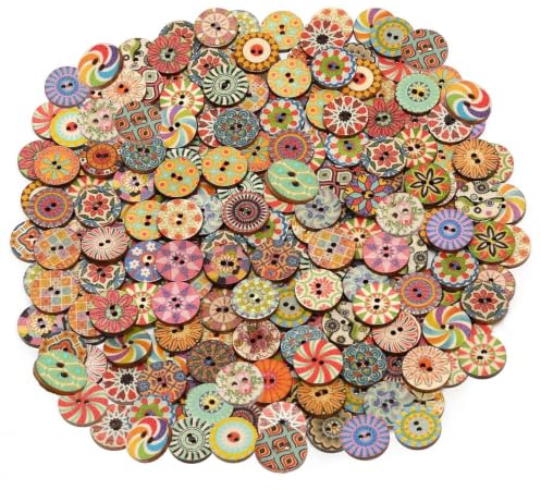 RIIRCSGE 200 Botones de Madera Multicolor de 15 mm - Vintage, Retro, Flores Mixtas para Manualidades y Coser ﻿