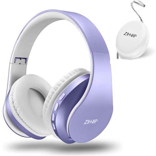 ZIHNIC Bluetooth Headphones Over-Ear, Foldable Wireless and Wired Stereo Headset Micro SD/TF, FM for Mobile Phone, PC, Soft Earmuffs and Lightweight for Longer Wear (Purple)