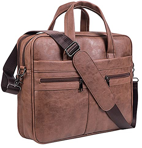 seyfocnia Herrväska i läder med messenger bag, bärbar datorportfölj affärsväska axelremsväska dator, Brun, 17.3inch, Brun