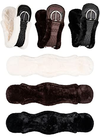 Equinate Westerngurt Classical mit synthetischem Lammfell - anatomischer Sattelgurt Western Bauchgurt 65 70 75 80 85 90cm Natur Braun Schwarz (80cm Schwarz)