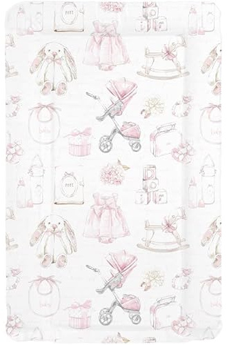 Baby Nursery Waterproof Soft Padded Changing Mat Raised Soft Edges Easy Wipe Clean Nappy Change Pad Cute Lovely Animal Design for Girl Boy (Vintage Pink)