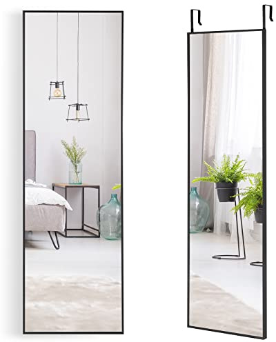 RELAX4LIFE Wandspiegel 120x37x2cm, Ganzkörperspiegel Wand-&Türmontage, Türspiegel mit 3 stufig verstellbarem Haken, Spiegel Hartglas Metallrahmen, Hängespiegel für Garderobe Eingang(Schwarz), NZ54481