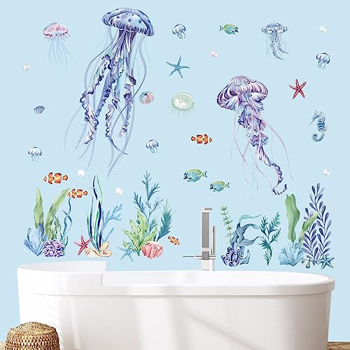 decalmile Wandsticker Unter dem Meer Wandtattoo Qualle Seetang Fische | Abziehbare und Aufklebbare Wandaufkleber, DIY Abnehmbare Wandkunst Abziehbilder, Wandfreundlich, Leuchtenden Farben