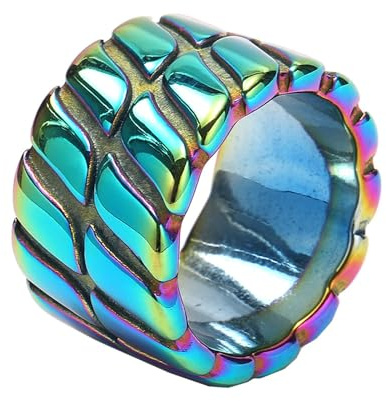 HIJONES Herr 14 mm vintage ränder rostfritt stål hiphop ring band fingersmycken, Metall, Ingen ädelsten