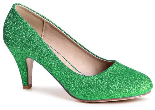 topschuhe24 432 Damen Glitzer Pumps Plateau, Farbe:Grün, Größe:38 EU