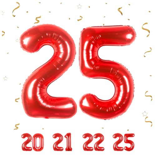 Palloncini compleanno 25 anni-40 pollici-Decorazioni Rosso compleanno di un ragazzo e una ragazza di 25 anni-Pallone gonfiabile in foil 25 anni