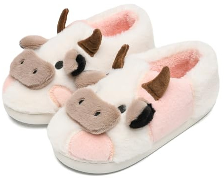 sharllen Zapatillas de vaca esponesponde, zapatillas de casa de Animal lindo de la novedad para las mujeres zapatos de algodón cálidos del invierno de felpa para los hombres Indoor&Outdoor