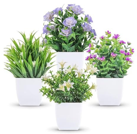 crayfomo 4 Pack Fake Plants Mini Faux Succulents Artificial Plants Set Faux Plants Indoor with Plastic Pot,Decorative Plastic Potted Plant for Home Office Desk Table Decoration