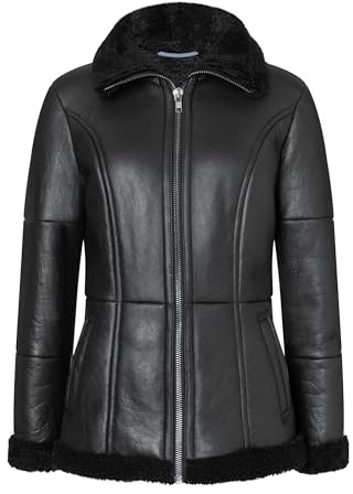 Valcuer 1887 Damen Lammfelljacke ALMA aus echtem Leder, Lammfell, Fell, ideal als warme Winterjacke - bequem, warm und hochwertig in Schwarz, in Gr. 38