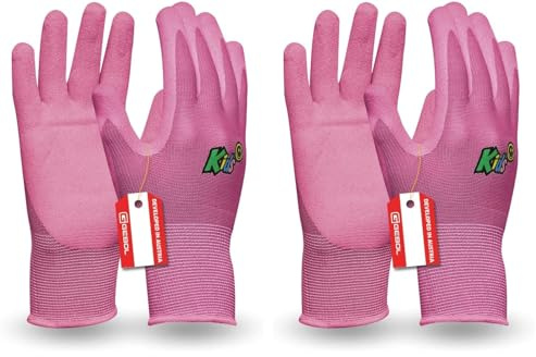 Gebol Kids Pink | Arbeitshandschuhe für Kinder von 5 – 8 Jahre | Gartenhandschuhe mit wasserabweisender Nitril-Beschichtung | Atmungsaktive Kinderhandschuhe in Größe XXS (Gr 5) | Pink | 1 Paar