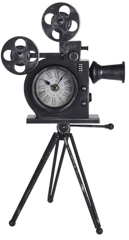 Well Home Tischuhr, Modell Filmkamera, Metall, Schwarz, 29 x 22 x 53 cm