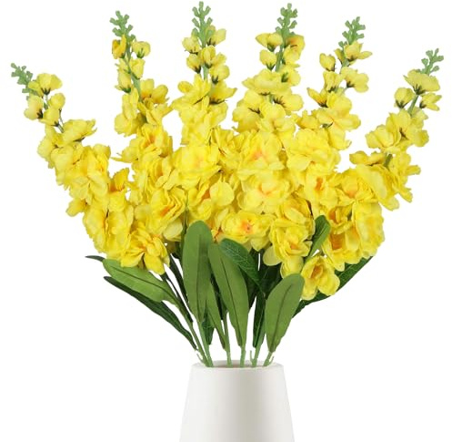 IPOPU 6pcs Yellow Delphinium Artificial Flowers 36.22in Silk Flowers Snapdragon Flowers Hyacinth Artificial Flowers Long Stem Flowers for Wedding Home Floral Centerpieces Decor(Yellow)