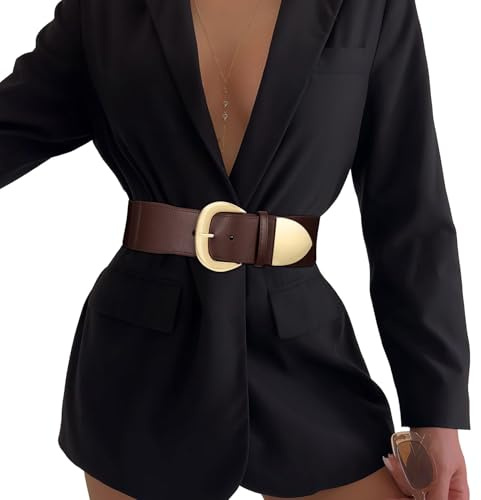 WHIPPY Damen Breiter Gürtel Taillengürtel Stretch für Kleid Elastischer Gürtel Hüftgürtel für Damen Goldener Schnalle, kaffee 43