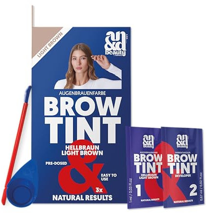 ANDbeauty Augenbrauen- und Wimpernfarbe hellbraun | Professionelle Färbung für ein intensives und langanhaltendes Ergebnis | ohne unerwünschte Rottöne | Inhalt Farbe & Entwickler für 3 Anwendungen