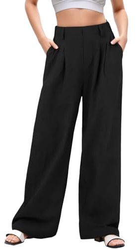 Neteson Pantalones Mujer Verano Anchos Cintura Alta Pantalon de Pierna Recta Suelto Rectos Pantalones Trabajo Oficina Elegante Casual Largos Pantalón de Traje Ligeros Cómodos con Bolsillos