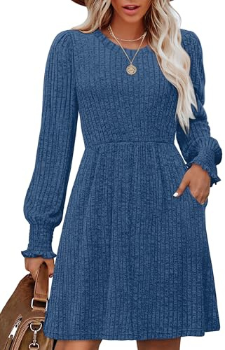 Aokosor Jumper Dress for Women Tunic Dress Ladies Long Sleeve Dress with Pockets Side Buttons Dress for Leggings